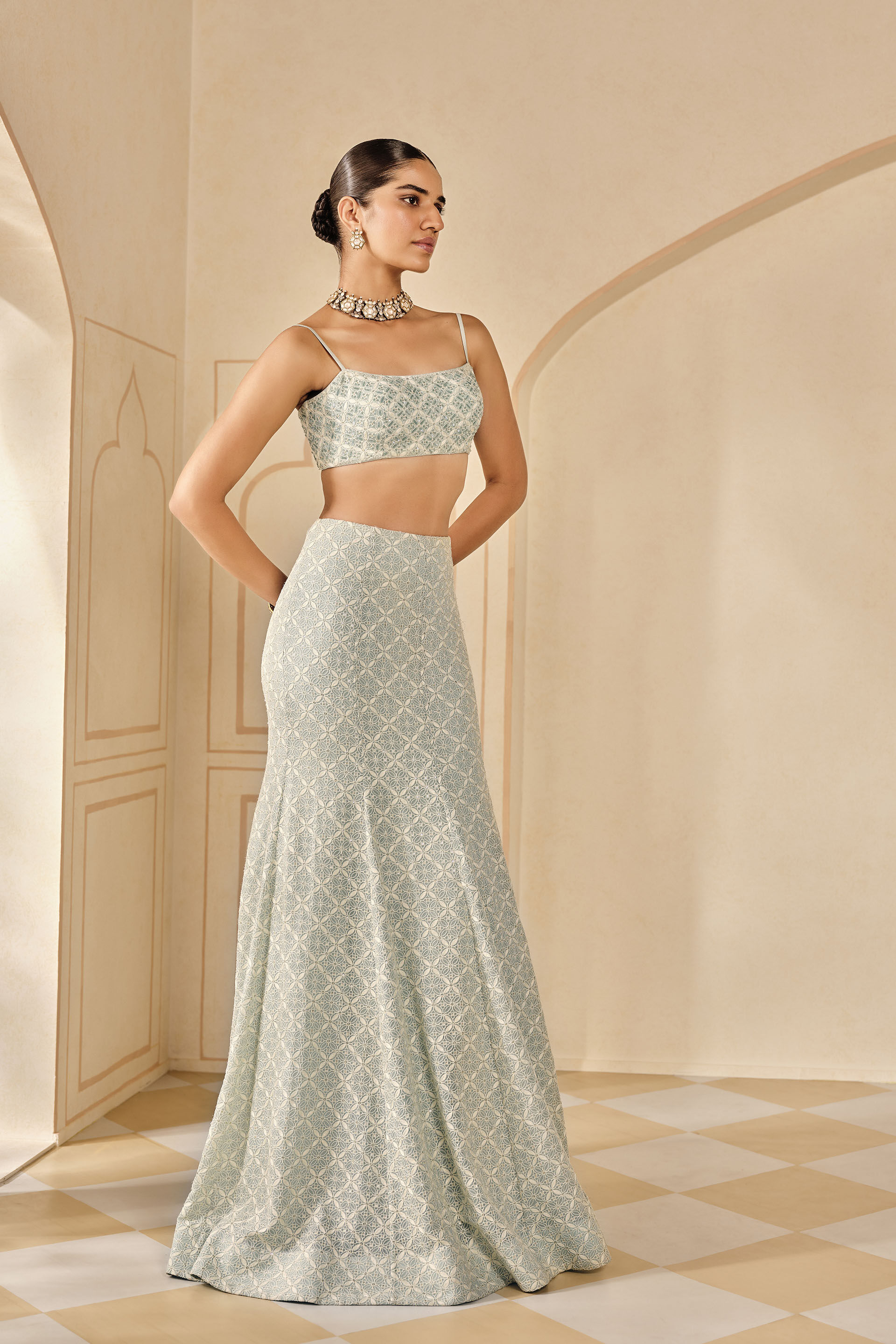 Alinta Sequin Silk Skirt Set - Powder Blue